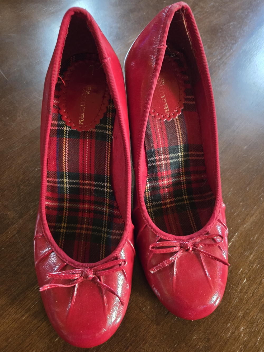 CL by Laundry Red Patent Ballet Flats with Plaid Insole